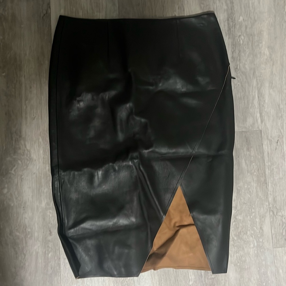 Polo Ralph Lauren Brown Leather Skirt with Slit
